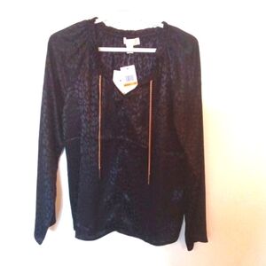 Micheal Kors Animal Print Ruffled Collar Blouse with Goldtone Chains